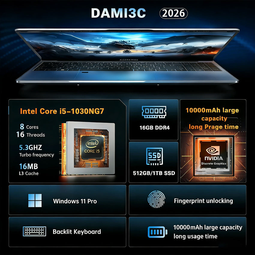 i5 15.6inch AI Laptop Windows11, RAM 16GB SSD 512GB/1TB