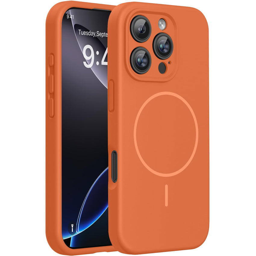 Magnetic for iPhone 17 Pro Max Case, Compatible with MagSafe, Integrated Silicone Camera Control Cover, 3.0mm Thicken Shockproof Drop Protection Phone Case for 17 ProMax, Orange