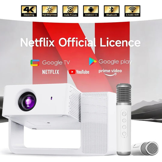 DAMI3C HT30 Portable Singing Projector | Mini Android Projector with Dual Microphones | 4K Support, WiFi, Bluetooth | Home & Outdoor Theater + Family KTV